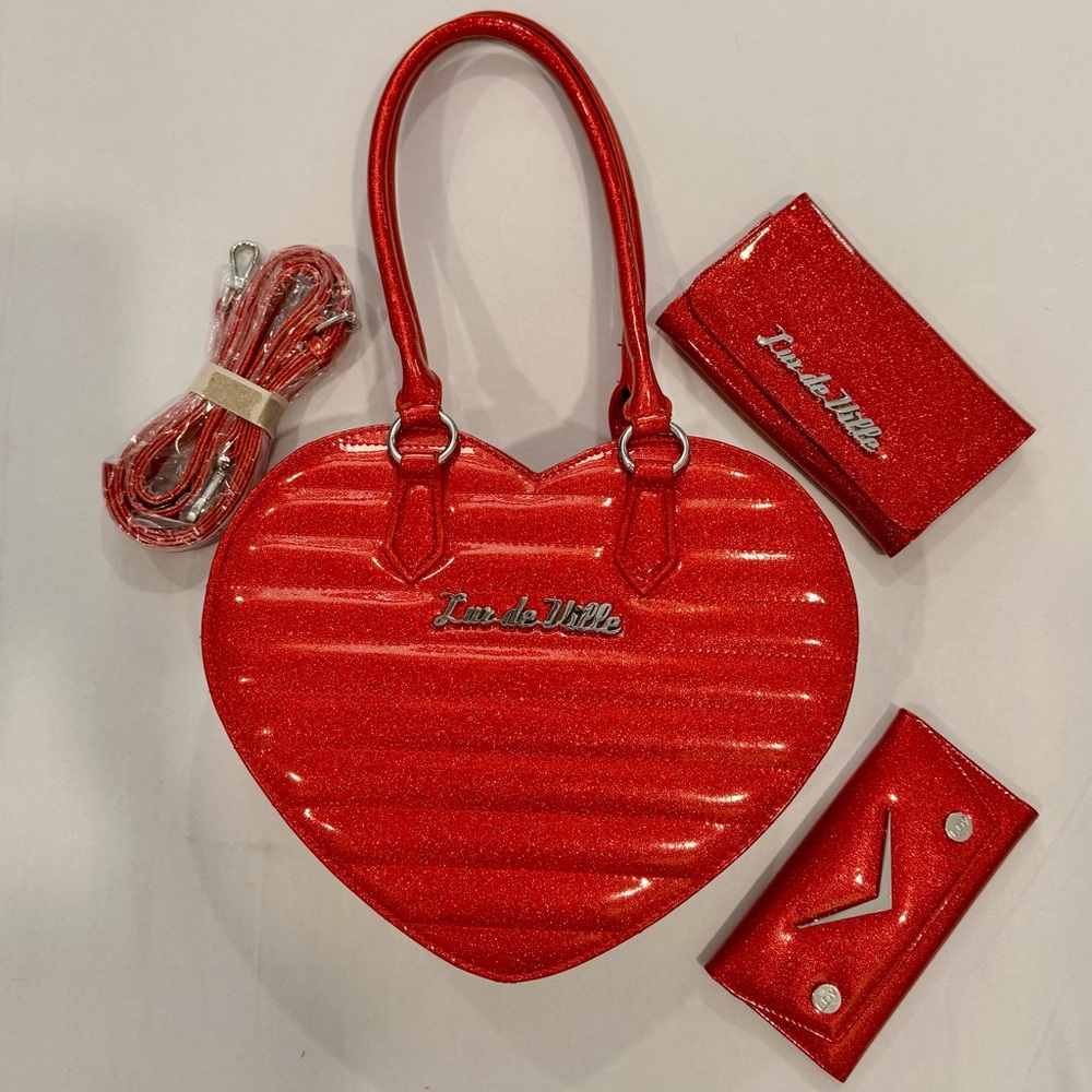 Lux de Ville Red Glitter Heart Satchel